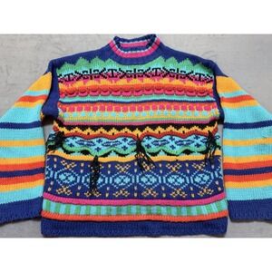 Vintage One Step Up Colorful Abstract Sweater 80s 90s Retro Adult Size M Chunky